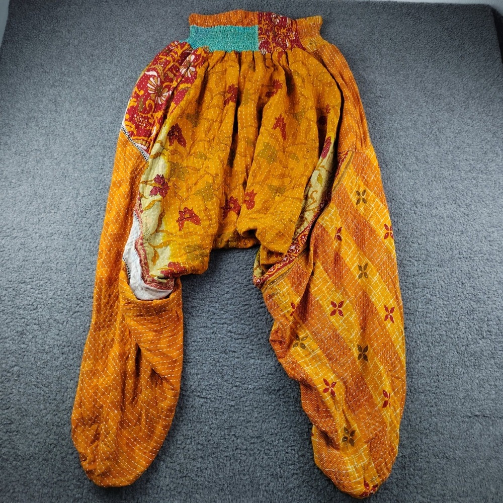 Kantha Bae Harem Pants Sz Free Size Patchwork Orange Boho Kantha Stitch EUC